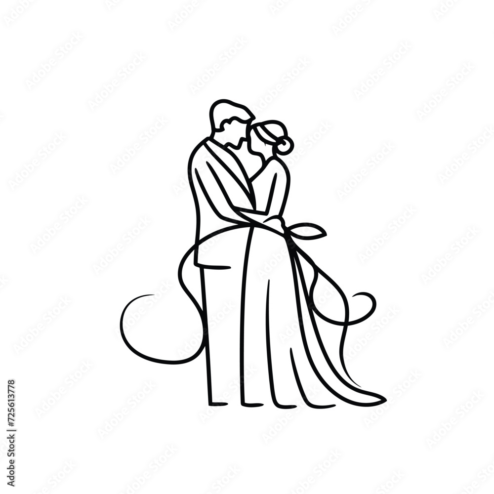 vector one line art bride and groom wedding couple vector one line art bride and groom wedding couple