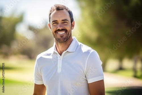 Portrait of a man smiling at the camera in a golf course