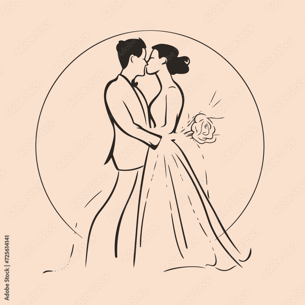 Fototapeta premium vector one line art bride and groom wedding couple 