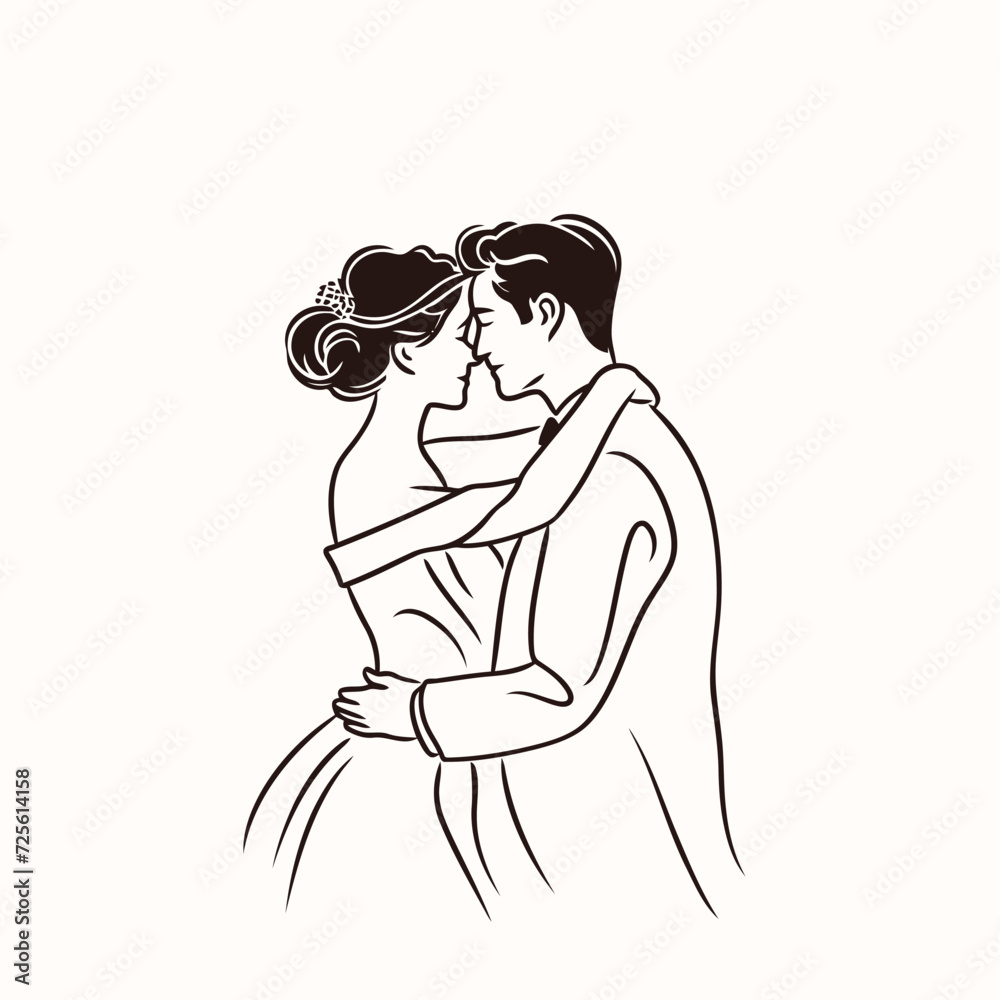 Obraz premium vector one line art bride and groom wedding couple 