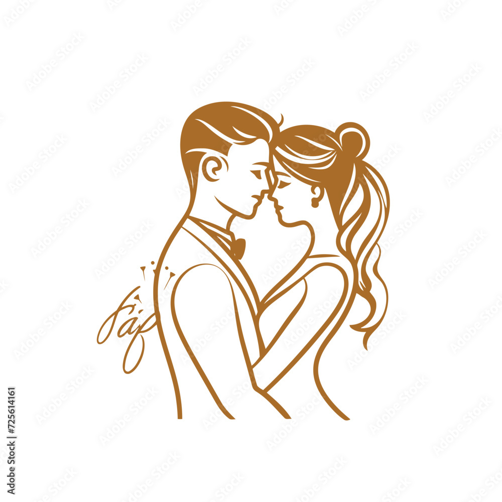 vector one line art bride and groom wedding couple 