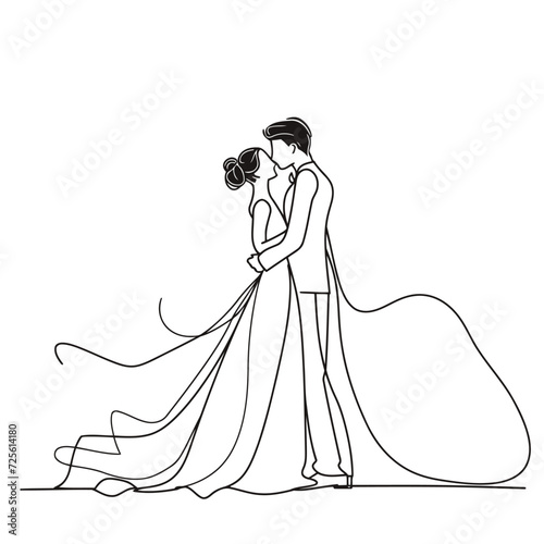 vector one line art bride and groom wedding couple 