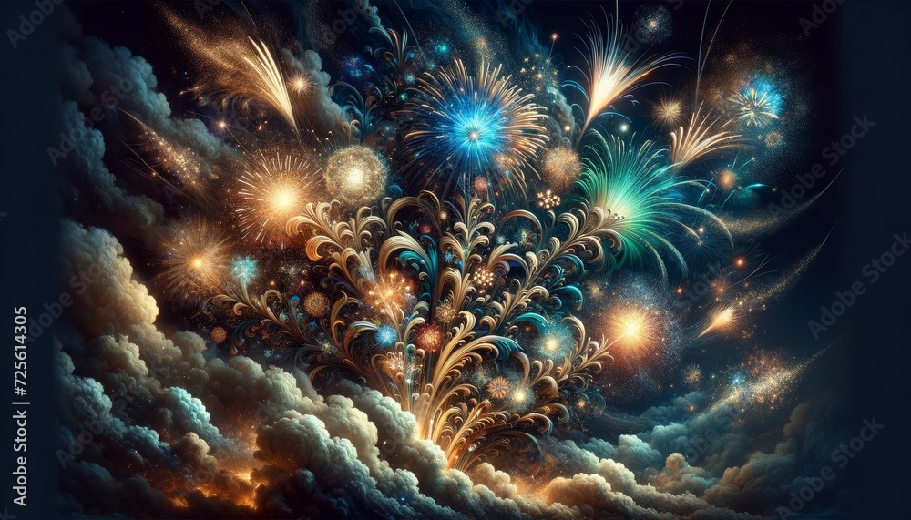 Fototapeta premium a colorful display of vibrant fireworks in the night sky