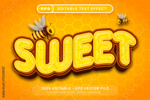 sweet honey 3d text effect and editable text effect with honey bee illustration