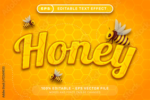 honey 3d text effect and editable text effect with honey bee illustration