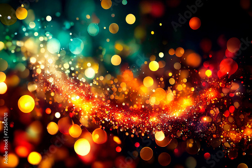 Sparks shine fire flakes bright particles bokeh background, blurred colorful lights on neutral background. AI Generated.