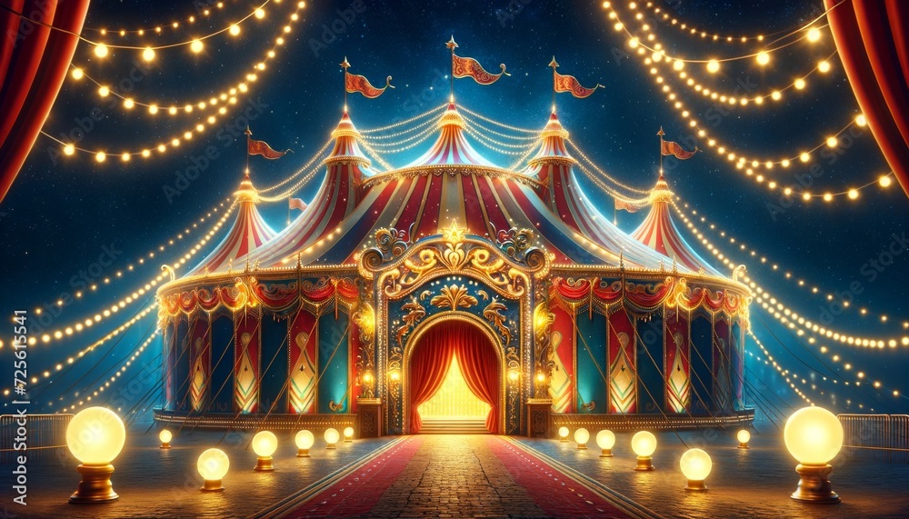 a vibrant circus tent at night - obrazy, fototapety, plakaty 