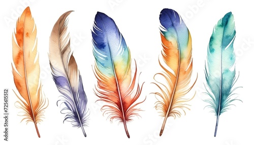 llustration of Watercolor Feathers Isolated on White Background