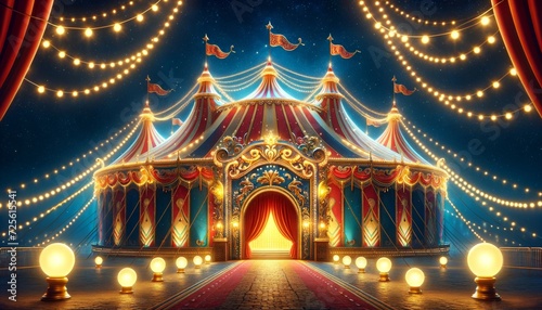 a vibrant circus tent at night photo