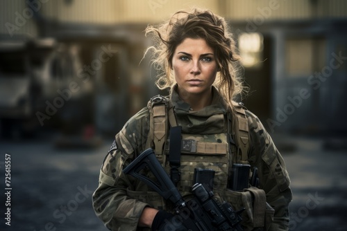 A Glimpse into the Life of a Female Special Forces Soldier: A Portrait Against Her Military Base © aicandy