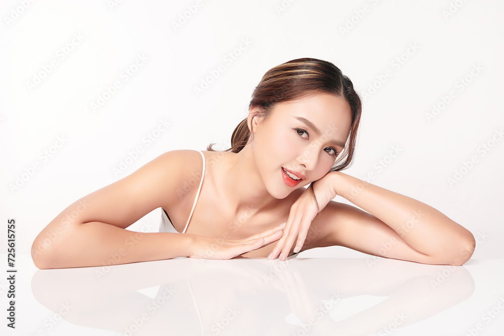 Beautiful young asian woman with clean fresh skin on white background, Face care, Facial treatment, Cosmetology, beauty and spa, Asian women portrait. Beautiful young asian woman with clean fresh skin on white background, Face care, Facial treatment, Cosmetology, beauty and spa, Asian women portrait.