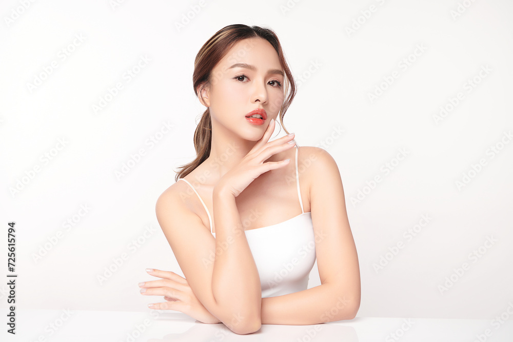 Beautiful young asian woman with clean fresh skin on white background, Face care, Facial treatment, Cosmetology, beauty and spa, Asian women portrait. Beautiful young asian woman with clean fresh skin on white background, Face care, Facial treatment, Cosmetology, beauty and spa, Asian women portrait.