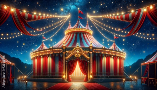 a vibrant circus tent at night