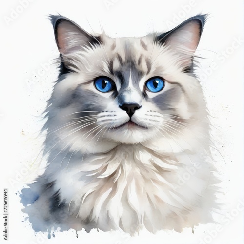 Watercolor blue point ragdoll cat