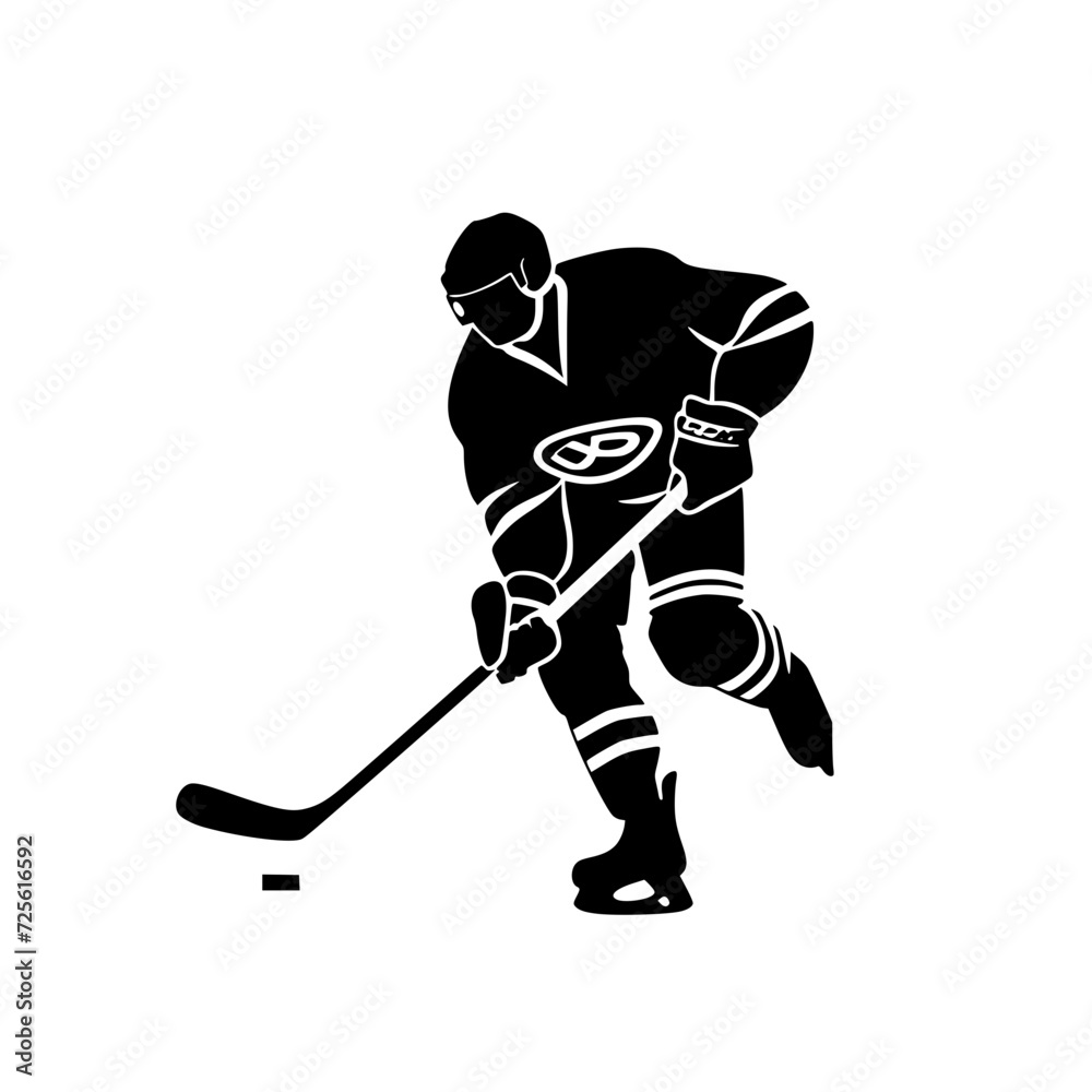 Obraz premium hockey player logo icon,simple,vector,black and white, white background,clear color, silhouette,clear line svg vector Generative AI
