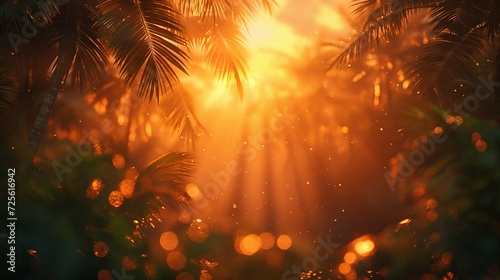 palm branches in the rays of the yellow sun. Generative AI