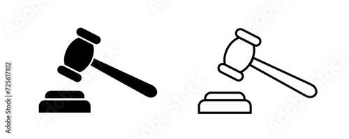 Gavel icons. Judge gavels collection flat icon. Gavel icon in different style. Vector isolated illustration.