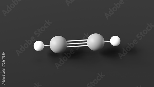 acetylene molecular structure, ethyne, ball and stick 3d model, structural chemical formula with colored atoms photo