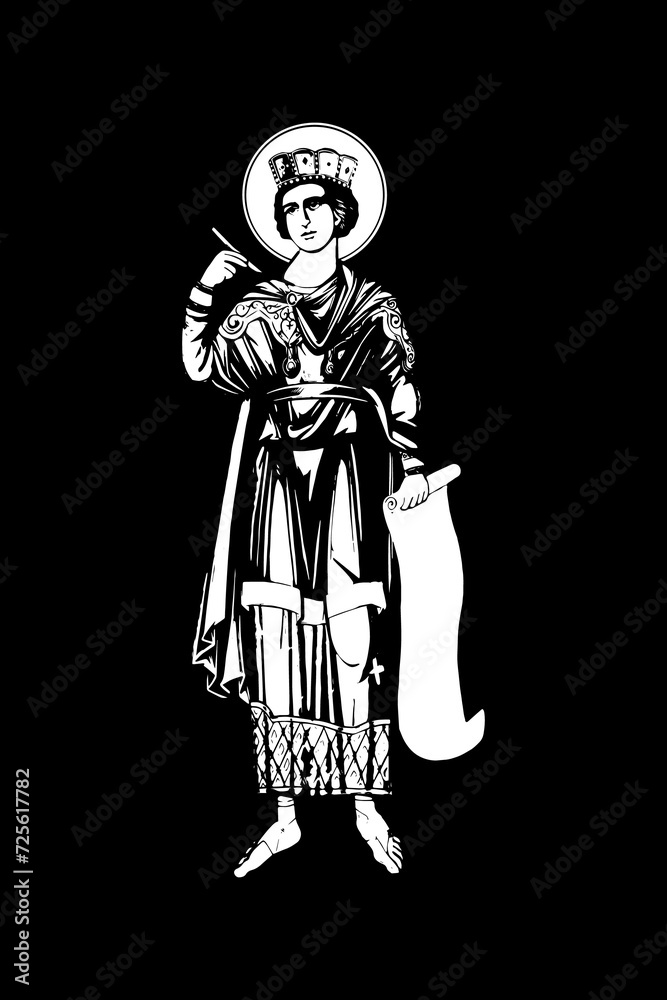 Traditional orthodox image of Saint Solomon. Christian antique illustration black and white in Byzantine style