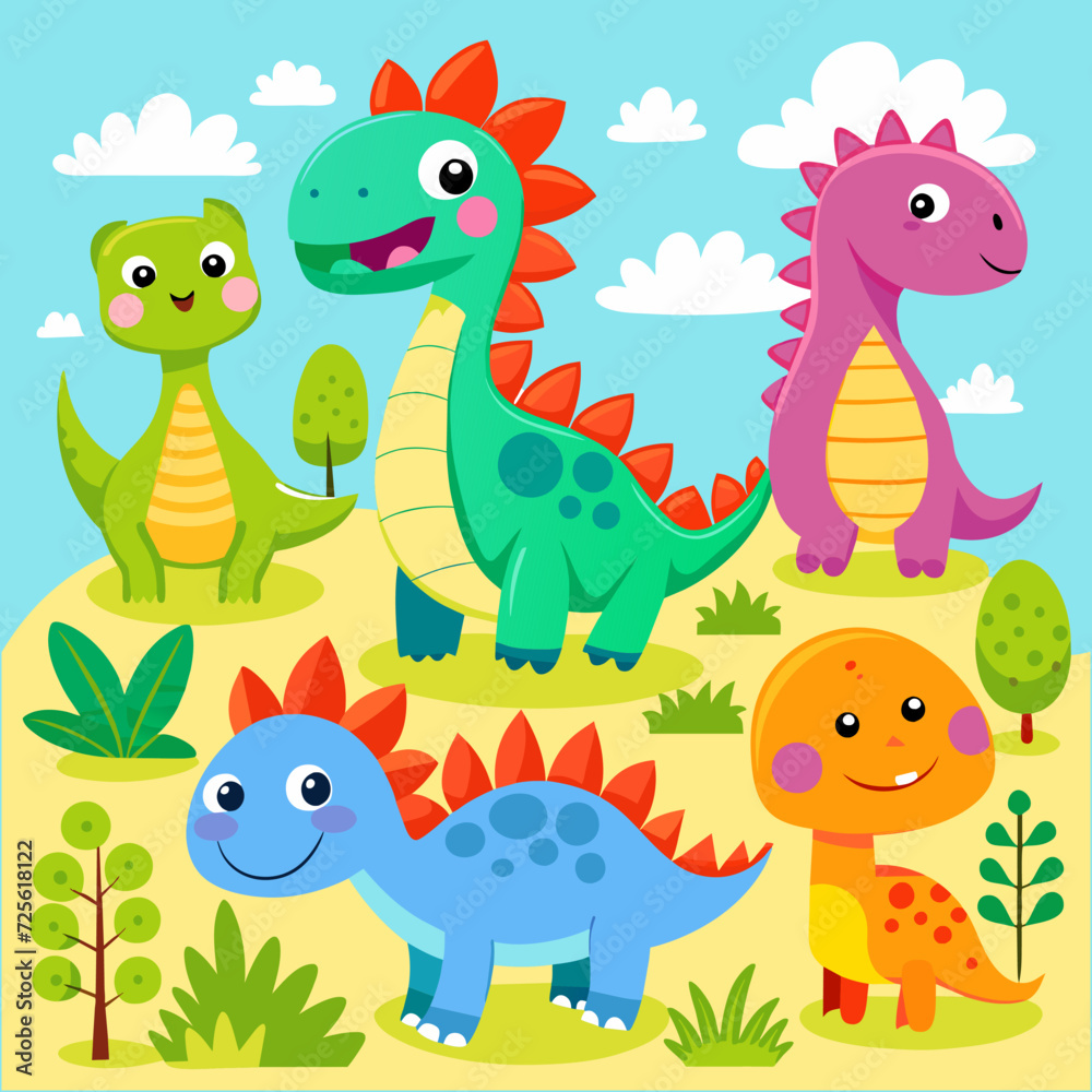 Naklejka premium set of cartoon dinosaurs