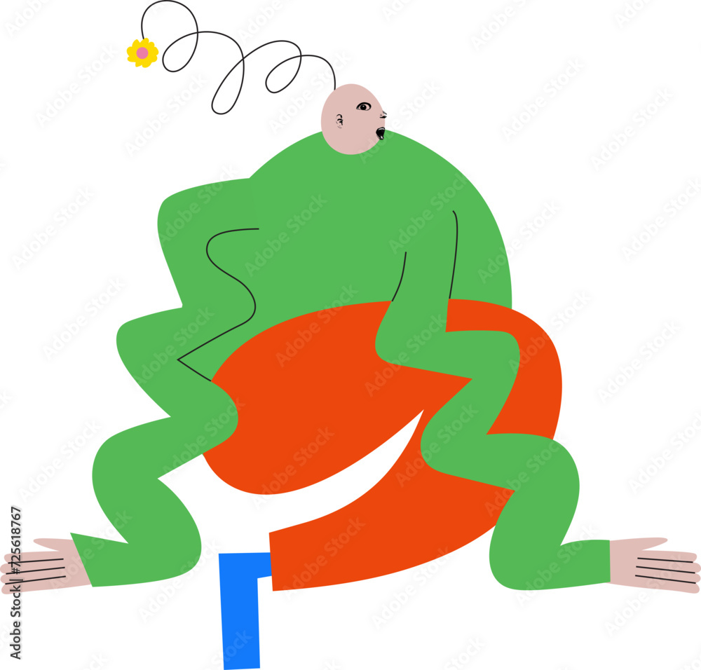 Obraz premium Modern artwork. Depressed man with quirky hairstyle and waving hands. Cute character against white background. Cartoon style. Hand drawn Vector illustration. Concept of human emotions, expression. Ad