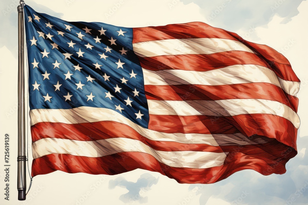 Fototapeta premium American Flag Flying in the Wind Generative AI
