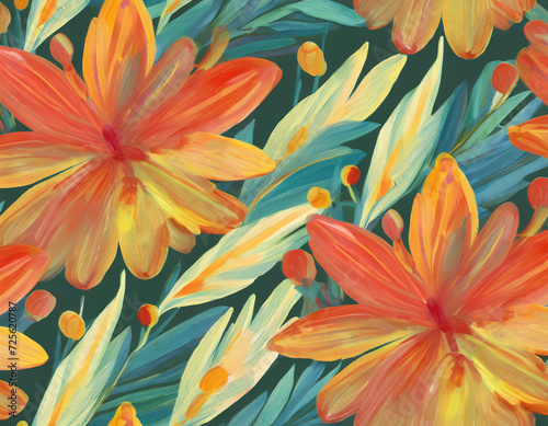 Abstract floral seamless pattern. gouache painting