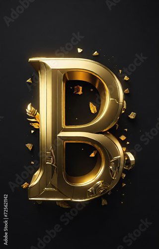 3d golden font letter for B