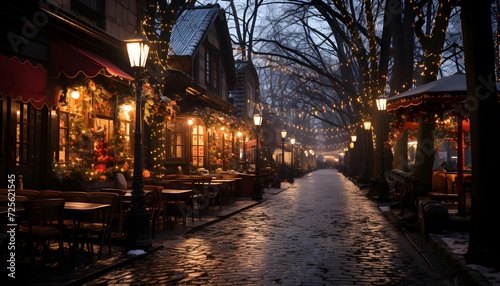 Lights on the streets of the old town of Tallinn, Estonia