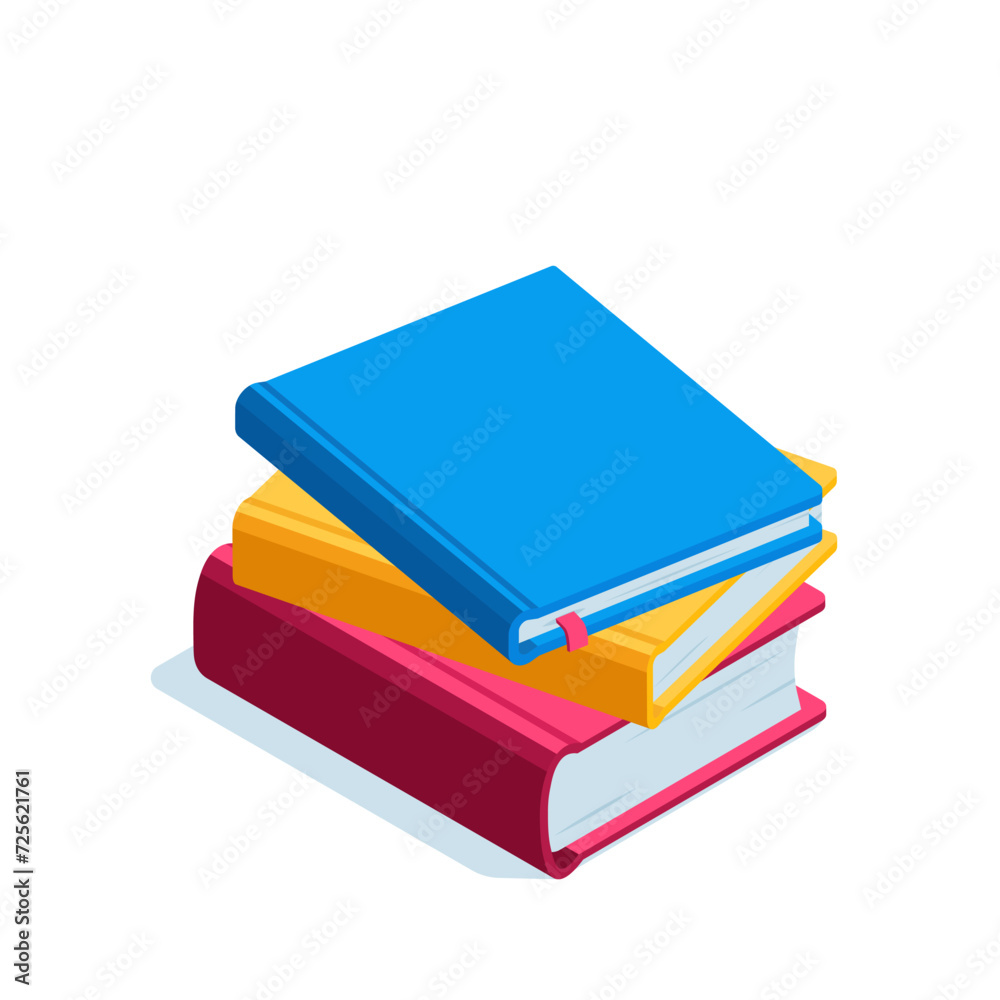 isometric stack of books, in color on a white background, school textbooks or library books isometric stack of books, in color on a white background, school textbooks or library books
