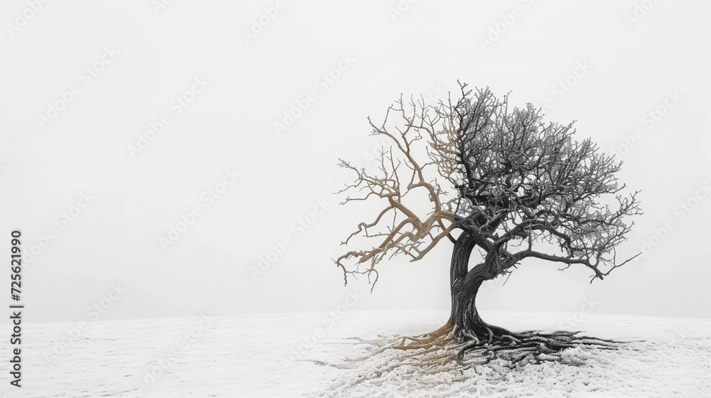 The concept of the dead and the living tree on a white The concept of the dead and the living tree on a white