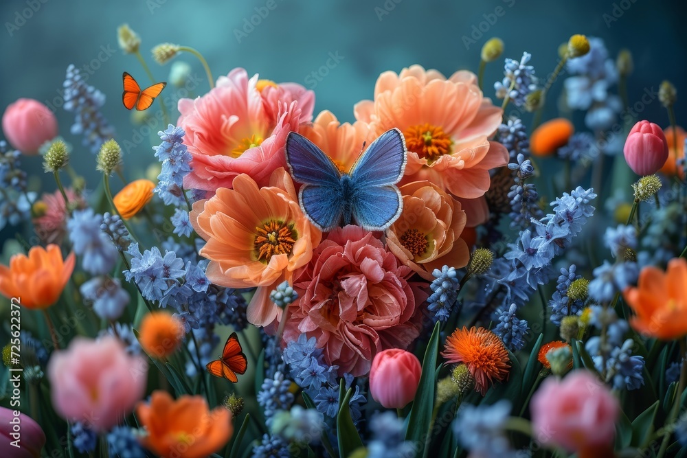 Vivid Orange Blooms and Butterfly in Mystical Garden Vivid Orange Blooms and Butterfly in Mystical Garden