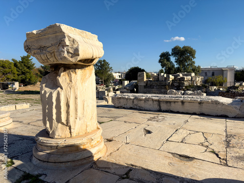 Sanctuary for Eleusis. Great Propylaea, Athens. Gateway close up view of the marble column. photo