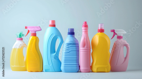 Different detergent bottles on a white background photo