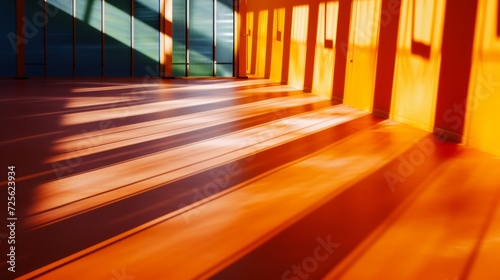 Dynamic orange shadows on gym floor suggesting movement, ideal for sports product mock-up and energetic themes