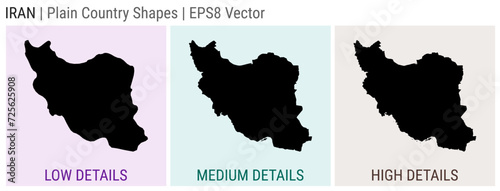Iran - plain country shape. Low, medium, and high detailed maps of Iran. EPS8 Vector illustration.