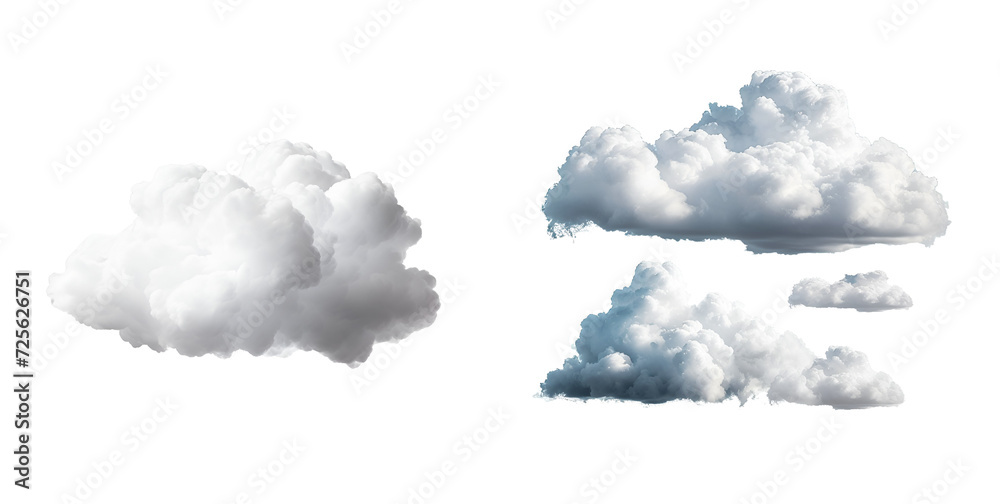 White Clouds in a Set, Cloud Group, Isolated on Transparent Background, PNG
