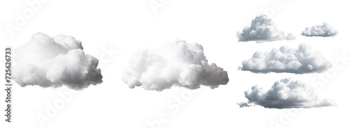 Clouds: A White Set, A Group, Isolated on Transparent Background, PNG
