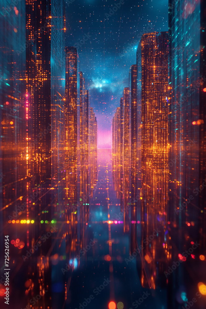 Neon lights of a futuristic night city