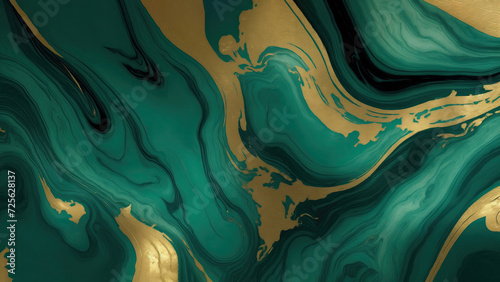 Majestic Green Teal and golden gilded marble background