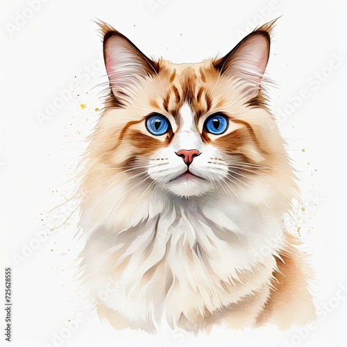 Watercolor red point ragdoll cat © QuoDesign