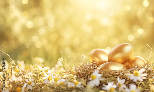 Stylish golden eggs easter concept.