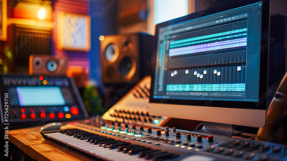 Music producing equipment in a home music studio Music producing equipment in a home music studio