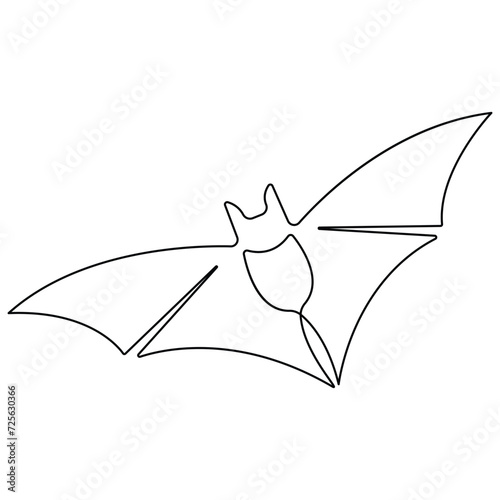 Continuous single line art drawing of cute flying bat for nature lover organization outline vector illustration