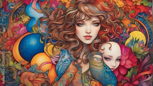 Women with flower portrait portrait of a woman doll in fashion hair is long