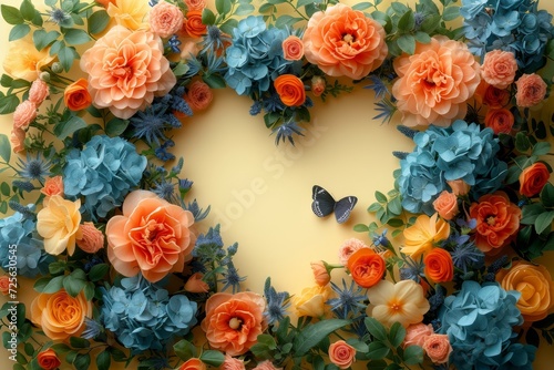 Floral colorful heart frame with copy space.