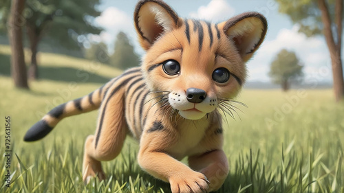 Baby thylacine in the grass photo