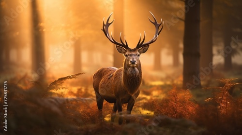Deer in nature, Morning Sun background. © vanzerim