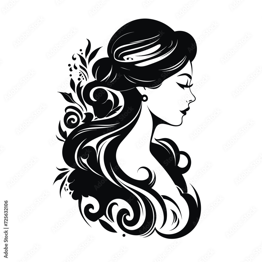 woman girl beauty with long hair vector isolated logo silhouette best for your t-shirt