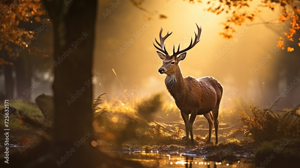Deer in nature, Morning Sun background. Deer in nature, Morning Sun background.